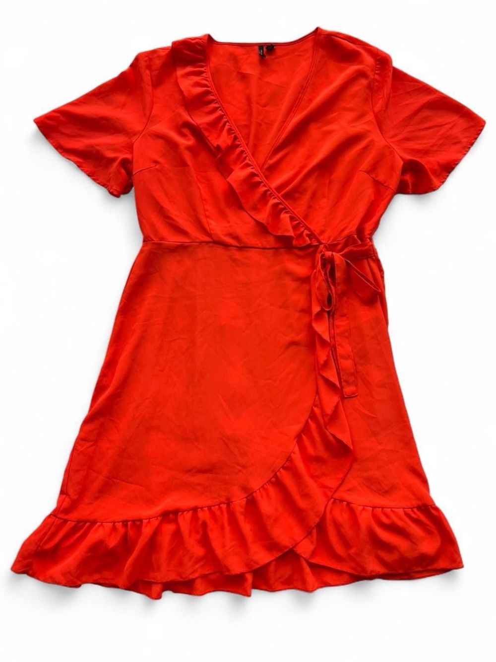 Vero Moda Red Wrap Ruffle Mini Dress
